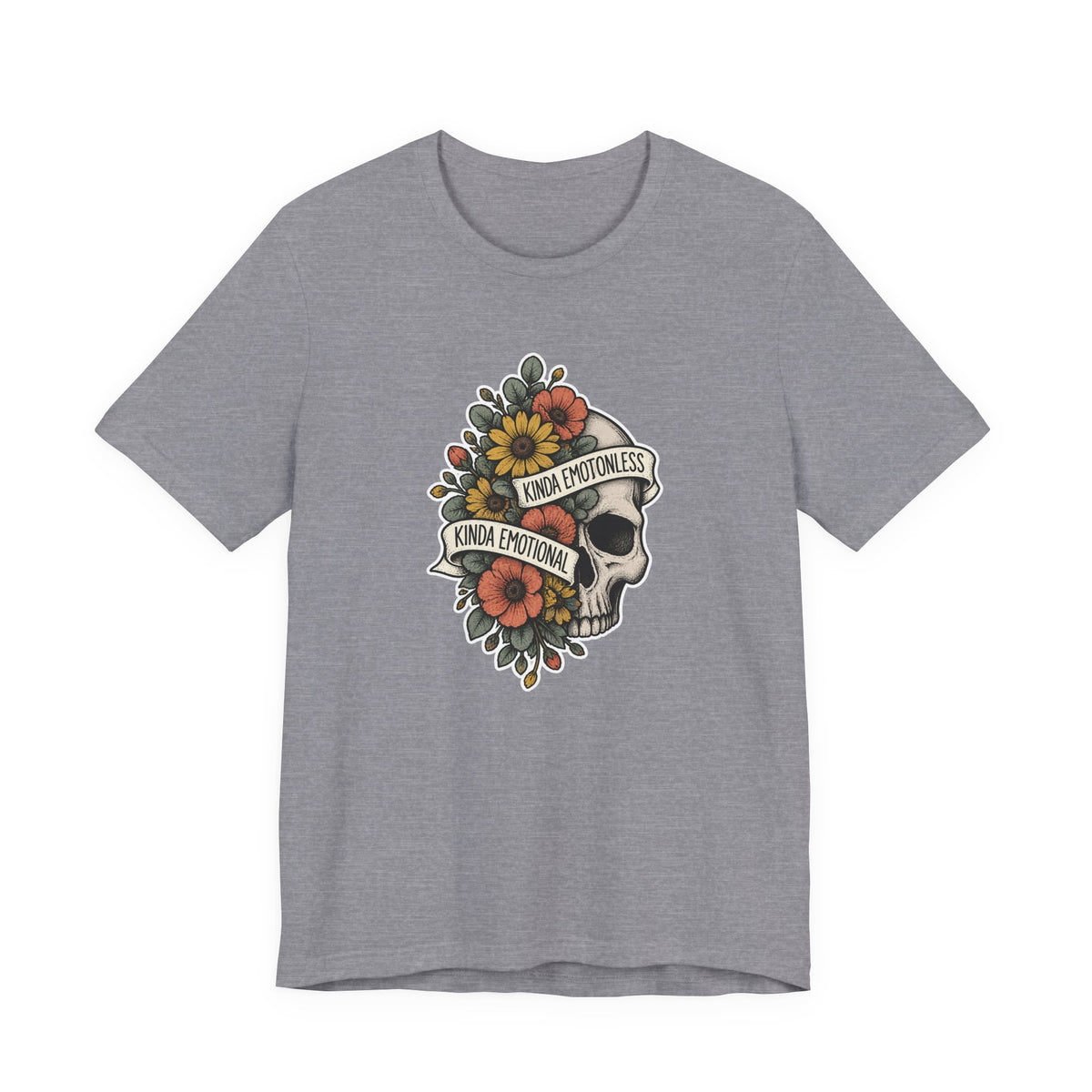 Kinda Emotionless Floral Skull - Mental Health Awareness T-Shirt Printify