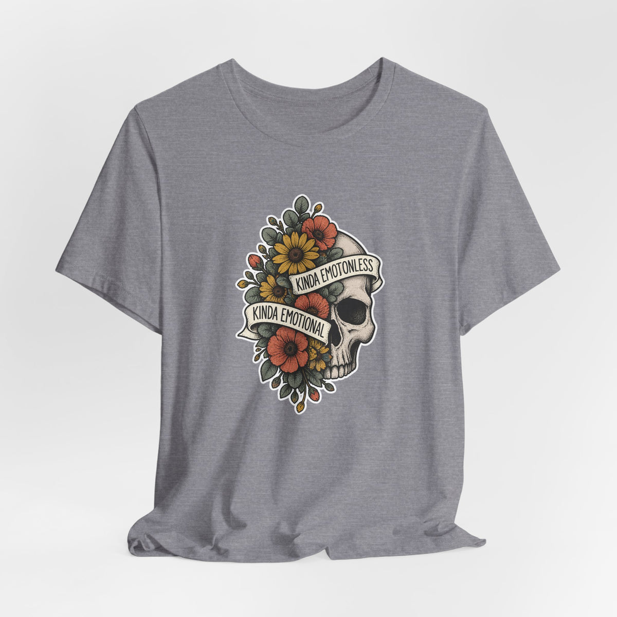 Kinda Emotionless Floral Skull - Mental Health Awareness T-Shirt Printify