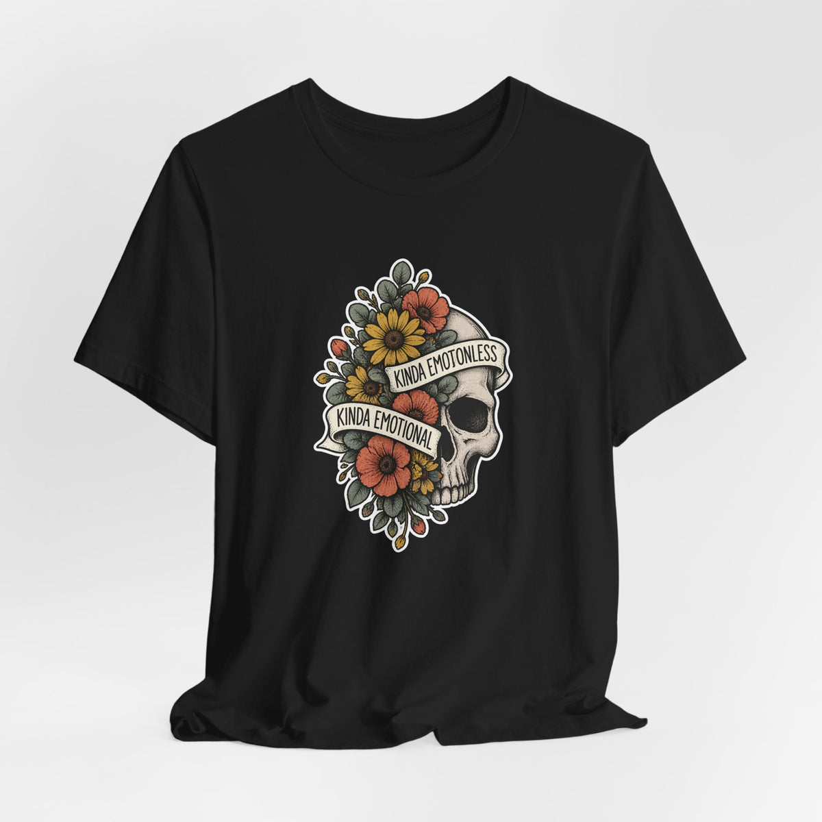 Kinda Emotionless Floral Skull - Mental Health Awareness T-Shirt Printify
