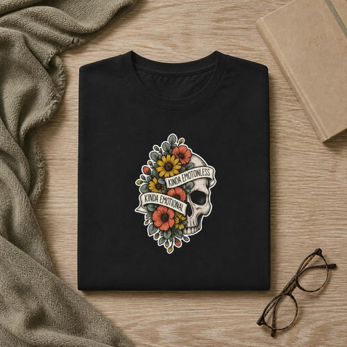 Kinda Emotionless Floral Skull - Mental Health Awareness T-Shirt Printify