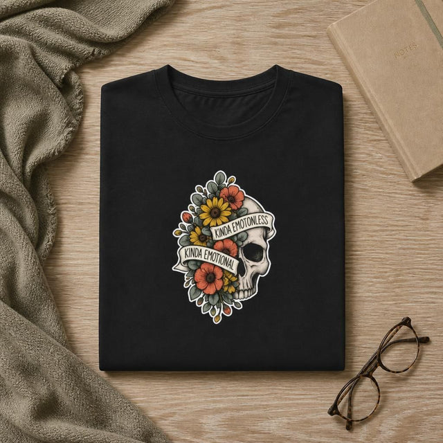 Kinda Emotionless Floral Skull - Mental Health Awareness T-Shirt Printify