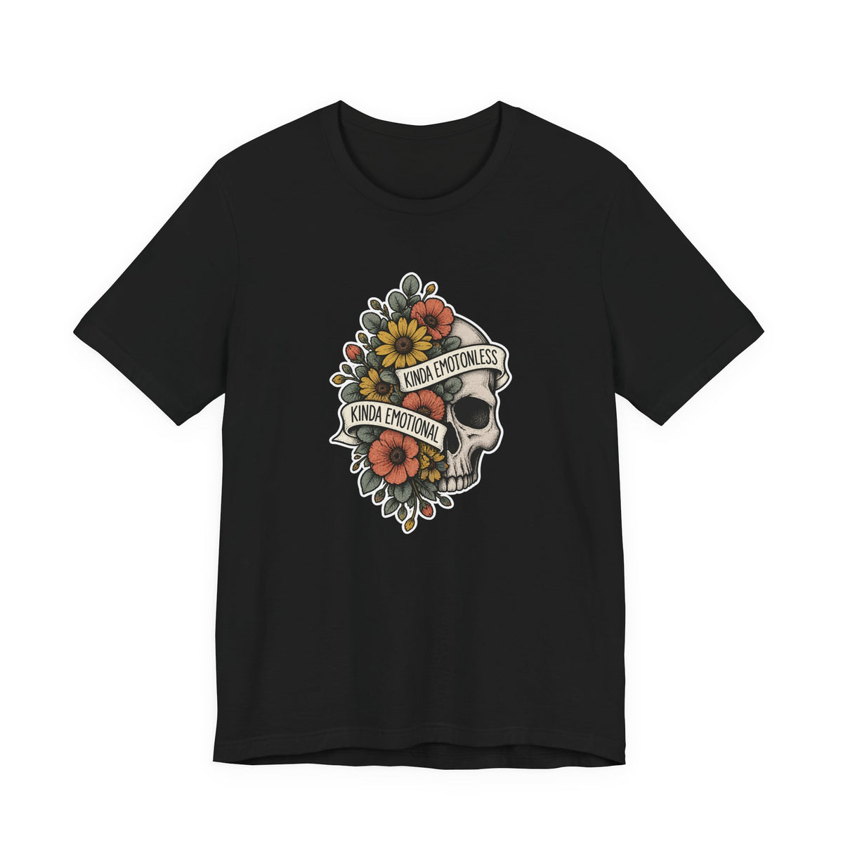 Kinda Emotionless Floral Skull - Mental Health Awareness T-Shirt Printify