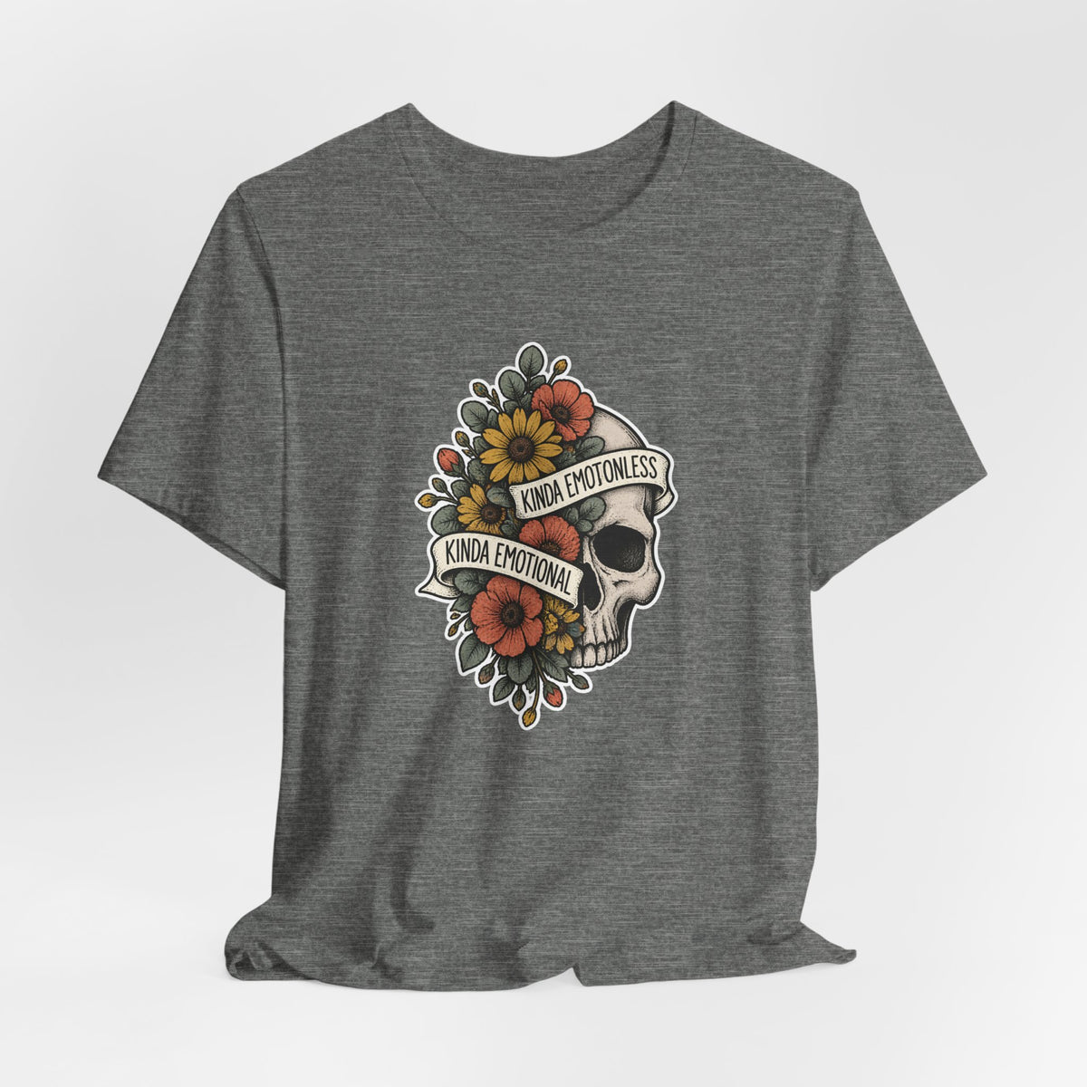 Kinda Emotionless Floral Skull - Mental Health Awareness T-Shirt Printify