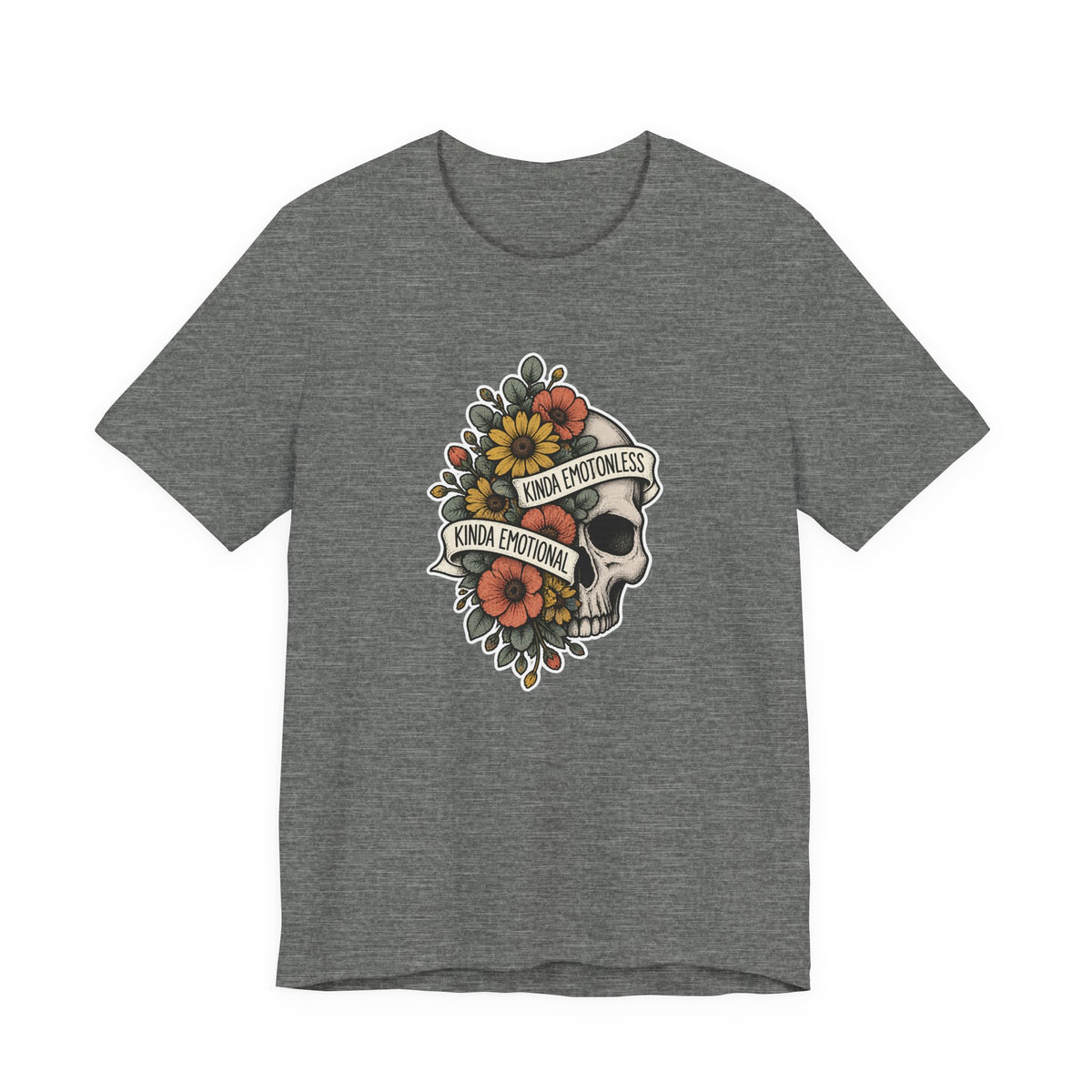 Kinda Emotionless Floral Skull - Mental Health Awareness T-Shirt Printify
